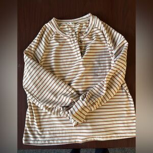 Ott Striped Long Sleeve Henley Top - Cream with Multi-colored Stripes